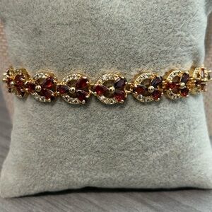 18K Gold Filled Garnet Bracelet| Lab-Created Garnet & CZ | 7”| NWOT